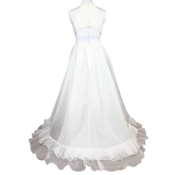 Mac Duggal Dress White Chiffon Halter Neck Cross Open Back CutOut Maxi Gown Sz 6 - Picture 5 of 12